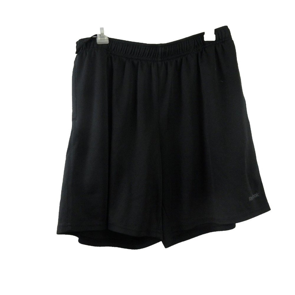 Reebok Athletic Shorts Large Black Elastic Waist Drawstring Side Pockets Gym